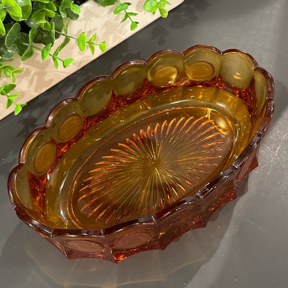 Vintage Fostoria Amber Art Glass Coin Oval Bowl - Picture 6 of 10